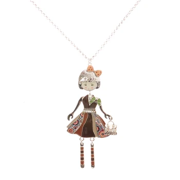 1pc antikvariniai Lašas glazūra Emalio gražus suknelė rankinėje cute little girl lėlės pakabukas ilgos grandinės karoliai moterims