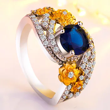Royal Blue Žiedai, Sidabro Spalvos, Elegantiška Mėlynos Didelis Akmuo Žiedas su Asfaltuotas cz Papuošalai Moterims, Šalies ir Vestuvių Desig safyro žiedas