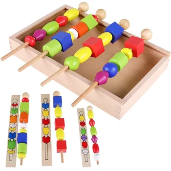 Kūdikių žaislų ankstyvasis ugdymas švietimo mediniai žaislai montessori rutuliukų eilės blokų nustatyti karoliukai string matematikos žaislo formos Atitikimo žaidimas