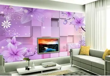 3d kambario tapetai užsakymą freskos neaustinių nuotrauką Violetinė svajonė gėlės TV nustatymas sienų tapyba foto tapetai, sienų