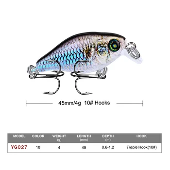 10vnt Mini Crankbait Žvejybos Masalas 45mm 4g Topwater Dirbtinis Sunku Masalas Minnow Swimbait Upėtakis Bass Karpių Žvejybos Bionic dažytos