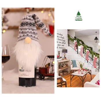 Kalėdų Vakarėlį Namų Stalo Dekoro Mezgimo Vyno Butelis Apima Santa Sąlyga Gnome Lėlės Raudonojo Vyno, Šampano Butelio Dangtelį Snaigės