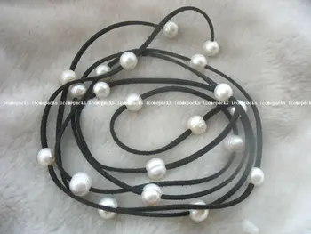 Didmeninė NUOSTABI! 9-11mm gėlavandenių perlų balta ir juoda linija karoliai 63