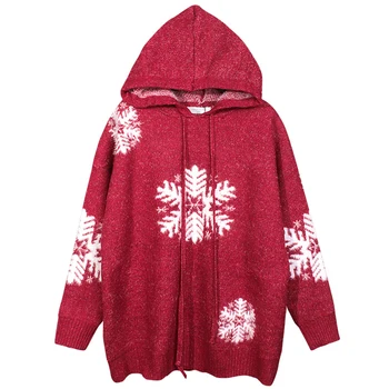 2019 Žiemos Atsitiktinis Fshion Kalėdų Džemperis Moterims Snaigės Modelio Raudonos Spalvos Megztinių Su Gobtuvu Hoodies Jauna Mergina