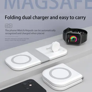 Sulankstomas Dual Magnetinio 15W Belaidis Kroviklis 2 In 1 Wireless Charging Pad Už IWatch Stovėti IPhone 12 11 Pro Max XS X