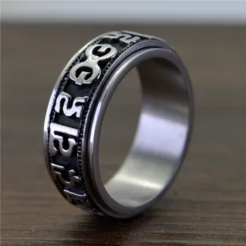Etninio Stiliaus Religinių Įsitikinimų Žiedas Pasukti Šešių Žodis Mantra Derliaus Titano Plieno Žiedas Vyrams Berniukui Dovana, Papuošalai