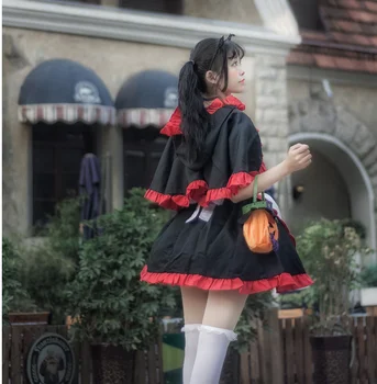 Anime Cartoon helovinas ragana cosplay kostiumų ragana tarnaitė lolita juoda helovinas cos kostiumas žaliojo nustatyti Žaliojo + dress + prijuostė + lankas