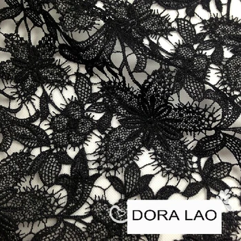 120cm pločio juoda gėlė siuvinėtų nėrinių audinio suknelė 