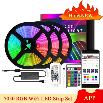 LED Juostelė 12V LED Šviesos Juostelės RGB Juostos SMD 5050 Lankstus 5M 10M Diodų Juostelę, Diržą su Wi-fi Remote Control