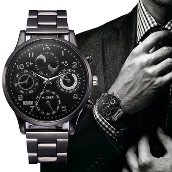 MIGEER Prabangos Prekės ženklo Laikrodžiai Vyrams, Sporto Laikrodžiai, Nerūdijančio Plieno, Kvarcas Žiūrėti Mens Watches vyras watch Laikrodis horloges manne