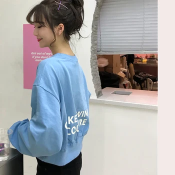 2020 NewThin Sweetshirts Moterys Pavasarį Rudenį Kawaii Korėjos Trumpa Palaidinukė Ilgomis Rankovėmis Studentų Puloveris Viršūnes Lady Drabužiai