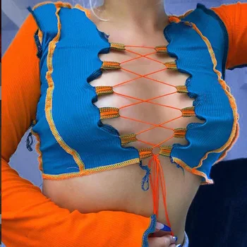2020 m. Moteris Hollowing iš megztinių seksualus mados moterų ilgomis rankovėmis off peties vientisos spalvos lady rudenį pagrindinio tees Raišteliu