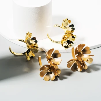 Za Unikalus Dizainas Gėlių Pareiškimą Hoopas Auskarai Moteris Derliaus Puošni Aukso Spalvos Metalo Gėlių Auskarai Moteris, Šaliai, Papuošalai