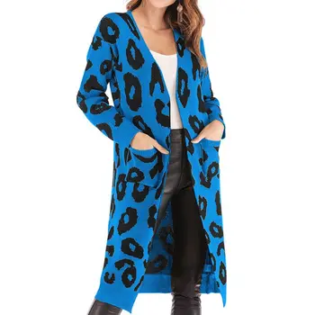 Moterų Rudenį Ilgomis Rankovėmis Laisvas Megztinis, Leopardas Spausdinimui Megzti Megztinis Outwear