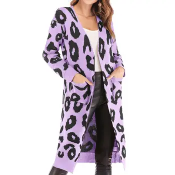 Moterų Rudenį Ilgomis Rankovėmis Laisvas Megztinis, Leopardas Spausdinimui Megzti Megztinis Outwear