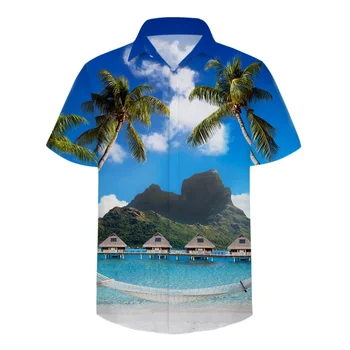 Vasaros Marškinėliai Vyrams 3D Havajai Paplūdimio Vandenyno Atsitiktinis Marškinėliai Paauglys Turn-žemyn Apykaklės Poliesteris Vyrų Viršūnes Trumpas Rankovės 2S-3XL Užsakymą