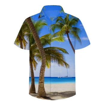 Vasaros Marškinėliai Vyrams 3D Havajai Paplūdimio Vandenyno Atsitiktinis Marškinėliai Paauglys Turn-žemyn Apykaklės Poliesteris Vyrų Viršūnes Trumpas Rankovės 2S-3XL Užsakymą