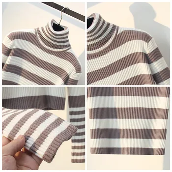 Saythen Trumpas dryžuotas megztinis moterų 2020 m. rudenį naujų korėjos megztinis dugno marškinėliai aukšto juosmens Viršaus Megzti Moterų Megztinis