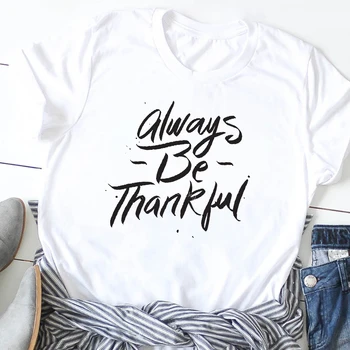 Moteris Dėkinga, Dėkinga Palaiminti Raidžių Spausdinti Moterų Tees Drabužiai, Marškinėliai Grafinis Spausdinti marškinėliai Padėkos T-Shirt Marškinėliai