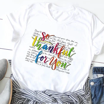 Moteris Dėkinga, Dėkinga Palaiminti Raidžių Spausdinti Moterų Tees Drabužiai, Marškinėliai Grafinis Spausdinti marškinėliai Padėkos T-Shirt Marškinėliai