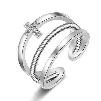 Bižuterijos AAA Kristalų Kryžiaus Žiedai, Moterų, Vyrų, Geometrijos Formos Atidaryti Žiedas Kirsti Dvigubą Asmenybę Universalus Žiedas
