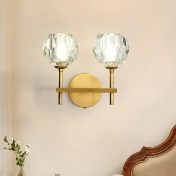 Modernus vieno galvos kristalų sienos lempos paprasta creative light luxury living kambarys, koridorius, viešbučio naktiniai LDE dukart galva sienos lempos