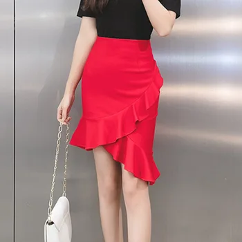 Mados Aukštos Juosmens Raukiniai Juoda Sijonai Moterų 2020 M. Korėjos Stiliaus Raudonų Vasaros Sijonas Moterims Drabužių Jupe Seksualus Bodycon Office Sijonas