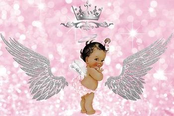 Laeacco Deimantų Karūną Angelas Sparnų Mergina Baby 1-ojo Gimtadienio Dekoro Fone Baby Shower Fotografijos Fonas Photozone
