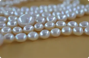 Karšto parduoti gamtinių 6x7mm 9x10mm 120cm baltos spalvos gėlavandenių ryžių pearl megztinis grandinės ilgai stiliaus karoliai remti užsakymą bižuterijos