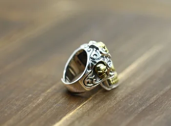 925 kietas sterlingas sidabro žiedas Asmenybės apdaila cirkonis valdinga vyro kaukolės žiedas retro Tailando sidabro ornamentais išraižytas