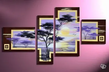 Rankomis tapytos drobės nuotrauka violetinė Forest hill saulėtekio namų puošybai abstraktus Peizažas naftos tapyba ant drobės 4pcs/set