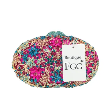 Boutique De FGG Prabanga Purpurinis Deimantas Gėlių Moterų Kristalų Vakarą Maišus Vestuves Mianudiere Sankabos Rankinės ir Piniginės