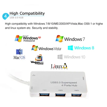 Aukštos Kokybės USB 3.0 Hub 4 Port USB Hub 5Gbps Super-Speed USB Adapteris, Splitter Kompiuterio Periphearls PC Laptop Notebook