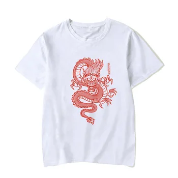 Gatvės top marškinėliai ulzzang Harajuku retro Kinų drakonas T-shirt vasaros negabaritinių prarasti atsitiktinis moterų ir vyrų drabužiai