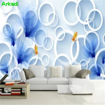 3D Dream Mėlynos Gėlės Ratas Kambarį, TV Foną, Sienų Apdaila Dažymas Gyvenamasis Kambarys Sofos Fone Užsakymą Sienos Freskos