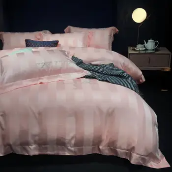Namų tekstilės kietas rožinė gryno šilko satino patalynės komplektas Karalius ir karalienė dydžio lova nustatyti antklode padengti lakštai butas lapas lova princesė stilius