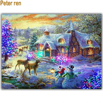 Petras ren Diamond tapybos kryželiu portretas Aikštėje\Turas mozaikos Cirkonio Visą siuvinėjimo Žibintų kalėdų medžio sniego