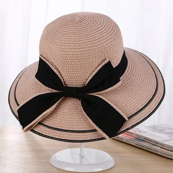 Vasaros naują stiliaus didelis pastoge bowknot laukinių saulės skrybėlę ponios pajūrio paplūdimio anti-UV šiaudų skrybėlę banga
