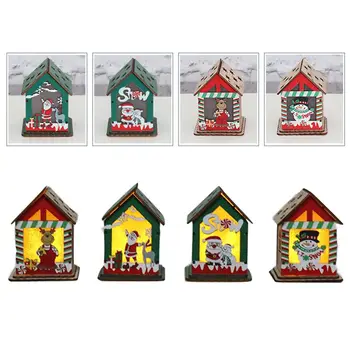 Kalėdų Spalvinga Mažas Medinis Namas su Šviesos Vaikai Kalėdų Apšvietimo Namas Ornamentu Kalėdų Medžio Kabo Dekoro Naujas