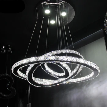 Nerūdijančio Plieno Deimantų Kristalų Led Pakabukas Lemputė 3 Žiedus, Apšvietimas, Dekoratyviniai Kabo Lempa Lubų Šviestuvas Droplight Balta Šviesa