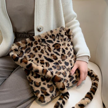 ASDS-Leopardas Spausdinti Pliušinis Moterų Pečių Maišą Mados Retro Warm Rankinės Didelės Talpos Laisvalaikio Krepšys