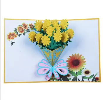 10vnt 3D stereo sveikinimo atviruką, rožė, lelija narcizas saulės gėlių puokštė rankų darbo sveikinimo kortele kūrybos dovanų kortelės