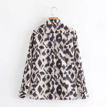 Pavasarį, Rudenį Ponios Megztinis Marškinėliai 2021 Mados Laukinių Prarasti Gatvės Stiliaus Atvartas, Viršuje Leopard 