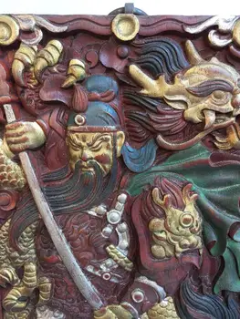 Vestuvių dekoravimas Kinija turto laimingas Raudonmedžio Thangka Buda Plokštė Ranka Raižyti Guan Gongguan Yu Statula Tegus