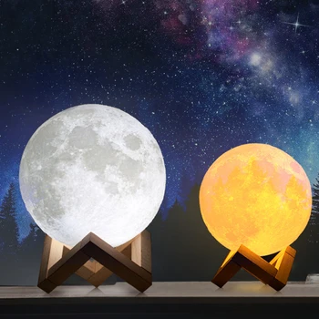 Mėnulio Lempos Naktį Šviesos 3D Spausdinimo Mėnesiena Pritemdomi LED 16 Spalvų Įkrovimo staliukas Stalo Lempos Dropship 12/15/18cm