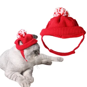 Žiemą Šuo Šiltos Kepurės Kalėdų Gražus Skrybėlės Kostiumų Priedai Vilnonių Mažylis Skrybėlę su Mielas Kamuolys Apdangalai, dėl Smulkaus ir Vidutinio Šunys