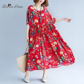 BelineRosa Anglija Stiliaus Moterų Suknelės, Elegantiški Gėlių Spausdinti Medvilnės Skalbiniai, Negabaritinių Suknelės, Didelių Dydžių TYW00871