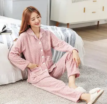 Fdfklak Naujos pižamos moterims sleepwear pižama nustatyti šiltas flanelė žiemos pajama storio koralų vilnos namų drabužių pyjama femme 2019