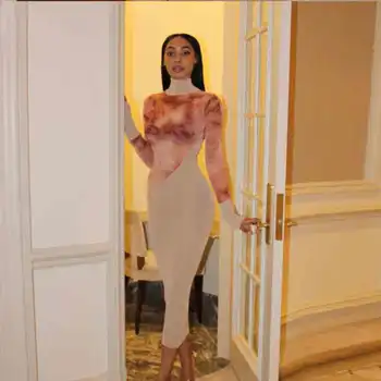 Spausdinti Matyti Per Sexy Hot Bodycon Maxi Suknelė Moterų 2020 M. Šalies Golfo Clubwear Apranga Kratinys Slim Moterų Suknelės