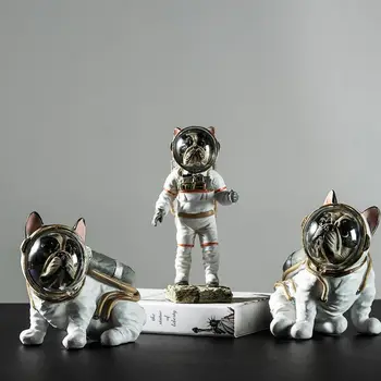 Derva Astronautas Šuns Statula Statulėlės Gyvūnų Astronautas Buldogas Meno Skulptūros Modelį, Meno, Amatų Namų Dekoro Priedai